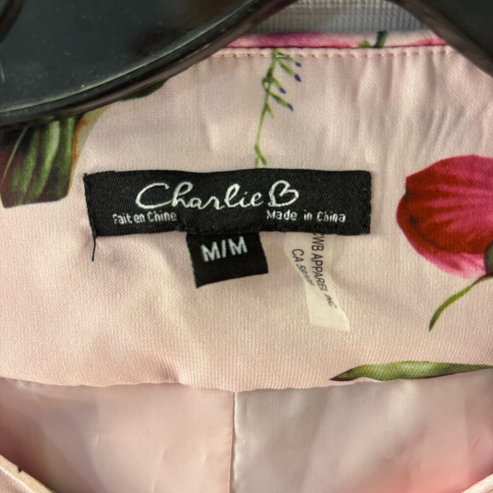 Charlie B Floral Bomber Jacket Pink With Zipper Front & Elastic Hem Lightweight - Picture 8 of 16